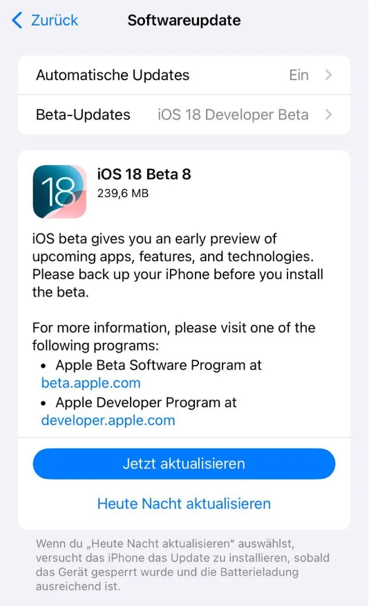 开原苹果手机维修分享苹果 iOS / iPadOS 18 开发者预览版 Beta 8 发布 